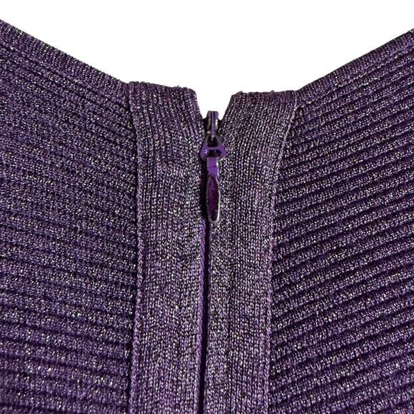 Herve Leger Lurex Ottoman Purple Cut Out Long Sleeve Sweetheart Cocktail Dress M - Picture 12 of 16
